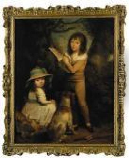Double Portrait Of A Boy And Girl Oil Painting - Sir William Beechey