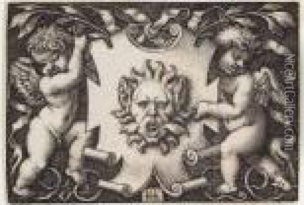 Ornament With Two Genii Riding On Two Chimeras (b.228 Oil Painting - Hans Sebald Beham