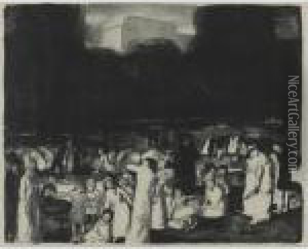 In The Park, Dark (m. 30) Oil Painting - George Wesley Bellows