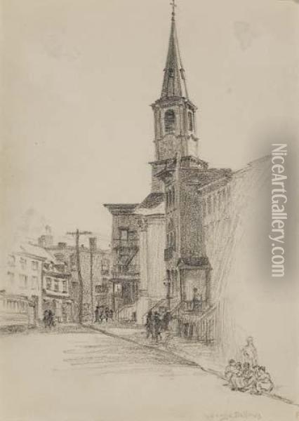 City Street With Church Oil Painting - George Wesley Bellows