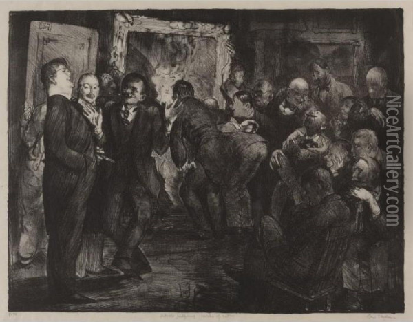 Artists Judging Works Of Art, Second State Oil Painting - George Wesley Bellows