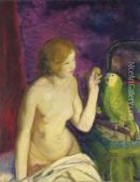 Nude With A Parrot Oil Painting - George Wesley Bellows
