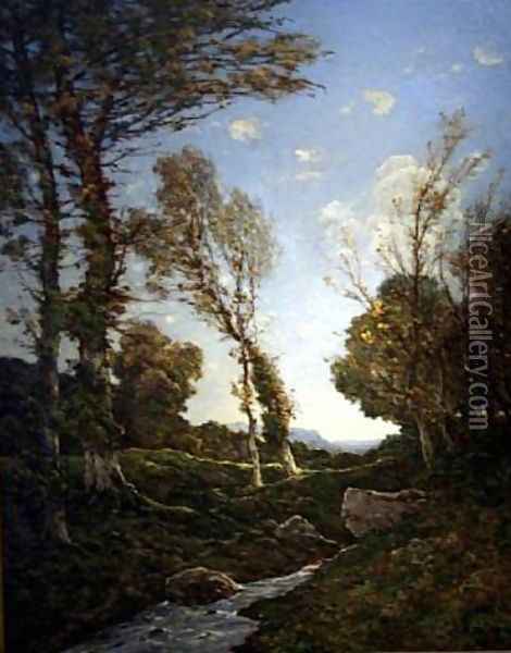 Grande Paysage, 'Le Ruisseau, Paysage D'Automne' (The Brook, Autumn Landscape) Oil Painting - Henri-Joseph Harpignies