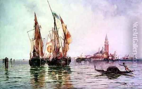 Fishing boats near San Giorgio Maggiore Venice Oil Painting - Thomas Bush Hardy