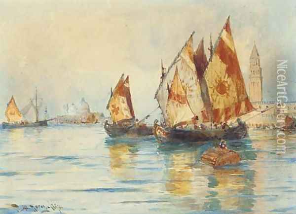 Venetian fishing craft on the Lagoon Oil Painting - Thomas Bush Hardy