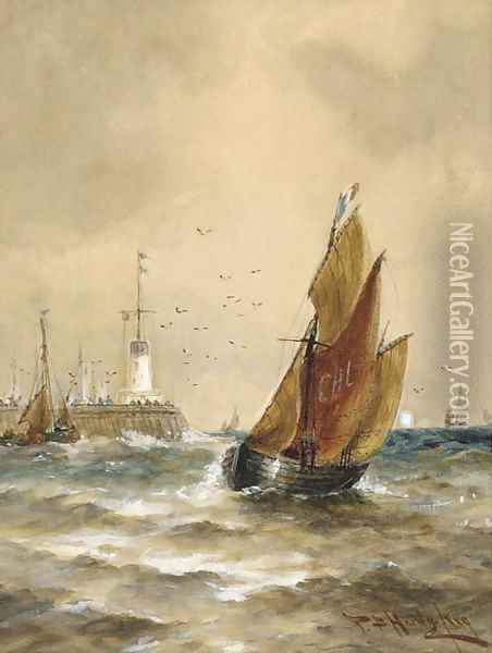 Off Calais Pier Oil Painting - Thomas Bush Hardy