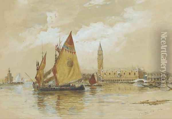 Fishing craft on the Lagoon, Venice before the Dogana Oil Painting - Thomas Bush Hardy