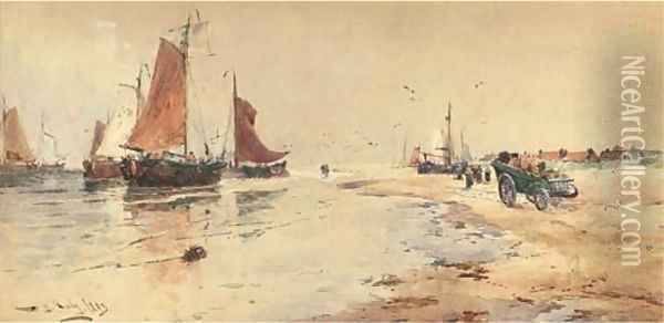 Waiting for the catch on the beach at Scheveningen Oil Painting - Thomas Bush Hardy