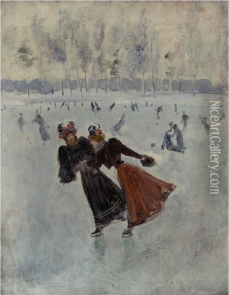 Women Skating Oil Painting - Jean-Georges Beraud
