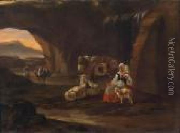Schule Hirtenidylle In Einer Grotte Oil Painting - Nicolaes Berchem