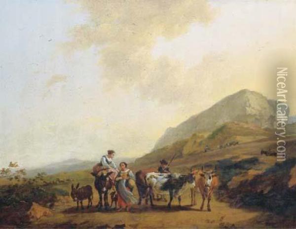 An Italianate Landscape With Two Women And A Shepherd And Hiscattle Oil Painting - Nicolaes Berchem
