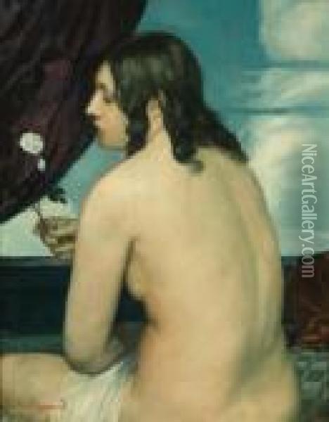 La Femme A La Rose Oil Painting - Emile Bernard
