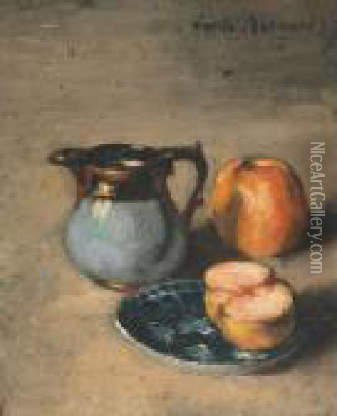 Still Life Of Fruit And Lustre Ware Oil Painting - Emile Bernard