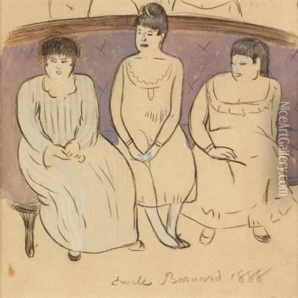Les Trois Prostituees Oil Painting - Emile Bernard