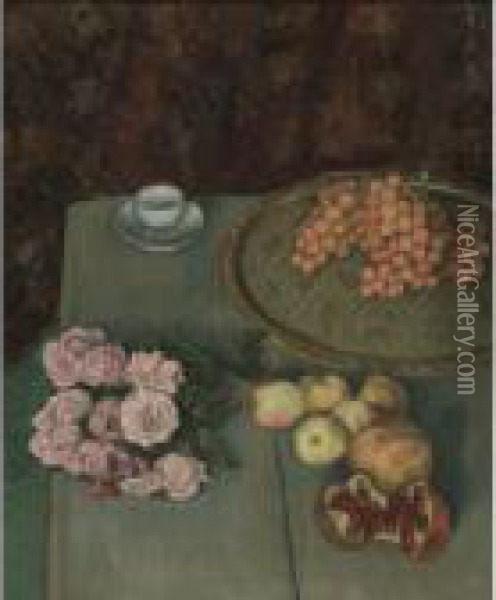 Nature Morte Aux Roses Et Aux Fruits Oil Painting - Emile Bernard