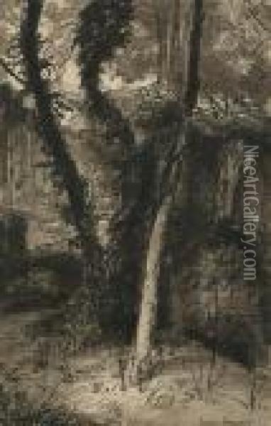 Woods And Ruins Beyond. Oil Painting - Emile Bernard