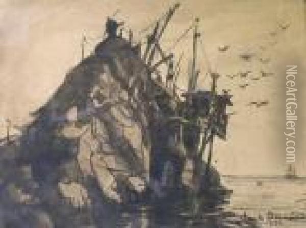 Figure On A Rocky Coastal Cliff Oil Painting - Emile Bernard