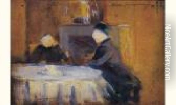 Deux Personnages Dans Un Interieur Oil Painting - Emile Bernard