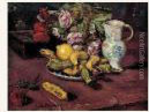 Nature Morte Aux Fleurs Et Aux Fruits Oil Painting - Emile Bernard