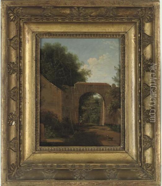 A French Arch, Thought To Be The Entrance To St. Cloud, Paris Oil Painting - Jean-Victor Bertin