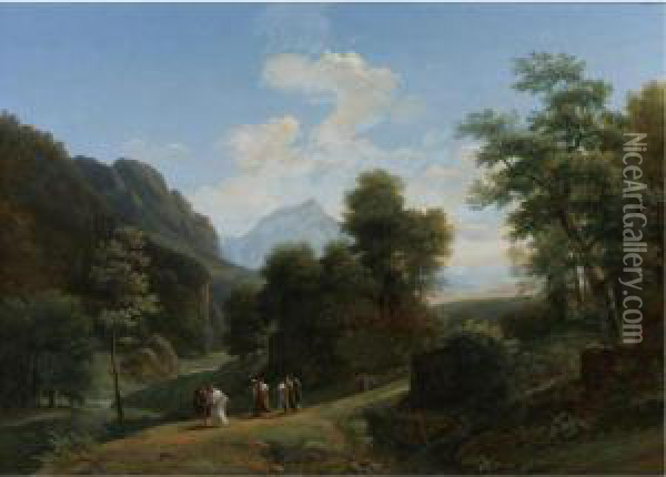 A Classical Landscape With Marius Fleeing Rome At The Approach Of Sylla Oil Painting - Jean-Victor Bertin