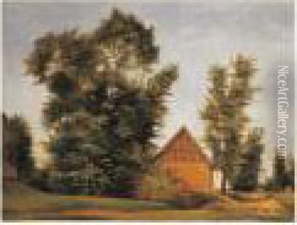 Paysage Avec Etude D'arbres Et Chaumiere Oil Painting - Jean-Victor Bertin
