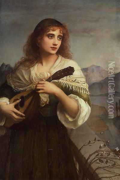 Francesca and Her Lute Oil Painting - Edward Charles Halle