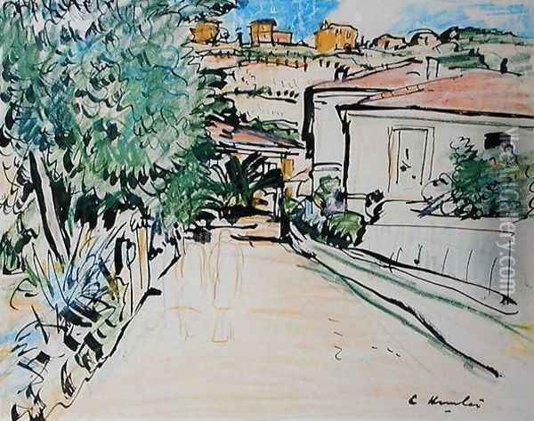 Street in Villefranche Oil Painting - George Leslie Hunter