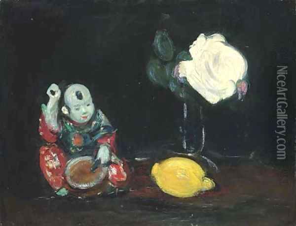 The drummer, rose and lemon Oil Painting - George Leslie Hunter