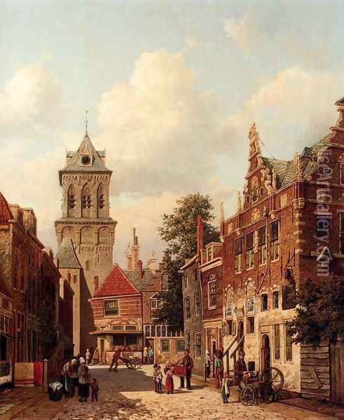A Busy Street In A Town Oil Painting - Willem De Haas Hemken