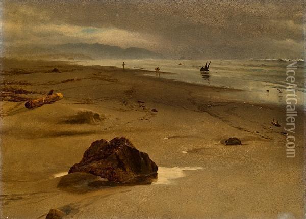 San Francisco Beach Beyond Fort Point Oil Painting - Albert Bierstadt