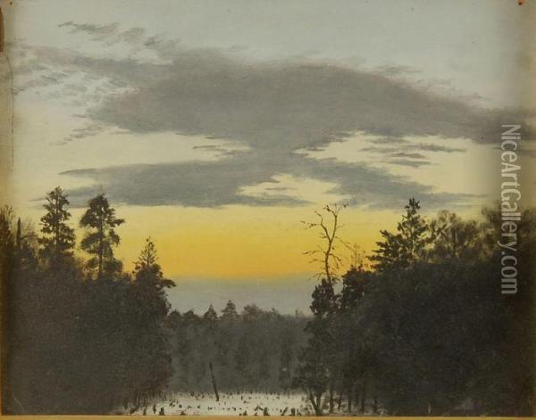 Winter Sunset Oil Painting - Albert Bierstadt