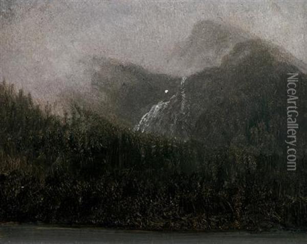 American, - Mountain Tops Andfirs Oil Painting - Albert Bierstadt