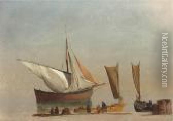 Fishing Boats Oil Painting - Albert Bierstadt