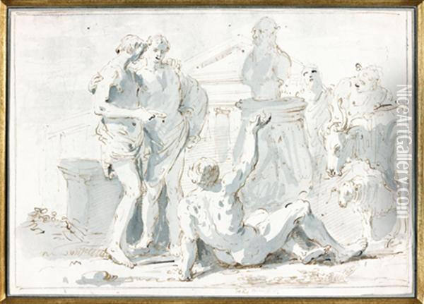 Etude De Sacrifice Antique Oil Painting - Giuseppe Bernardino Bison