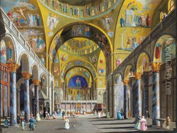 Interni Della Basilica Di San Marcoa Venezia Oil Painting - Giuseppe Bernardino Bison