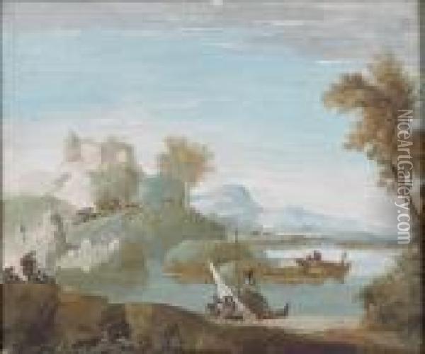 Embarcation Pres D'un Rivage Oil Painting - Giuseppe Bernardino Bison