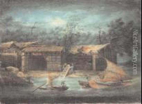 Paesaggio Fluviale Oil Painting - Giuseppe Bernardino Bison