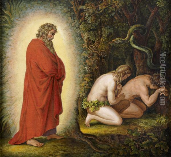 Adam Et Eve Chasses Du Paradis Oil Painting - William Blake