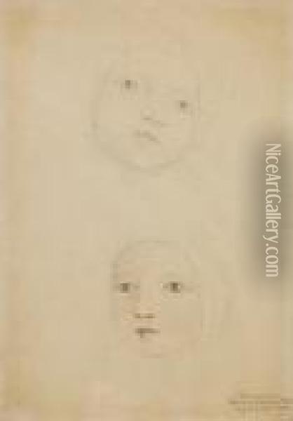 A Study Of Two Babies Head, Possibly A Member Of The Linnell Family Oil Painting - William Blake