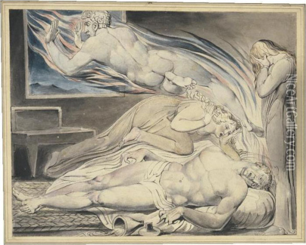 Death Of The Strong Wicked Man Oil Painting - William Blake