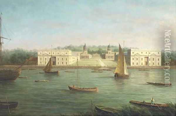 A view of Greenwich Naval College from across the Thames Oil Painting - James Hardy Jnr