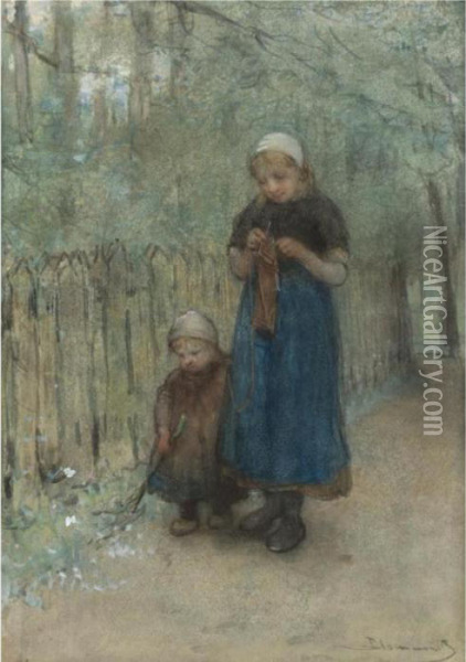 Sisters On A Country Path Oil Painting - Bernardus Johannes Blommers