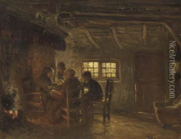 The Family Meal Oil Painting - Bernardus Johannes Blommers