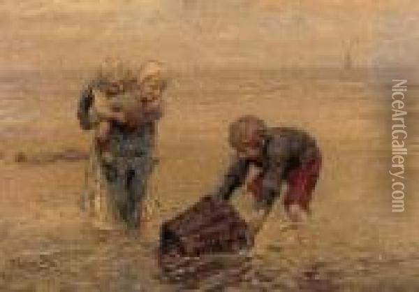 Mussel Gatherers Oil Painting - Bernardus Johannes Blommers