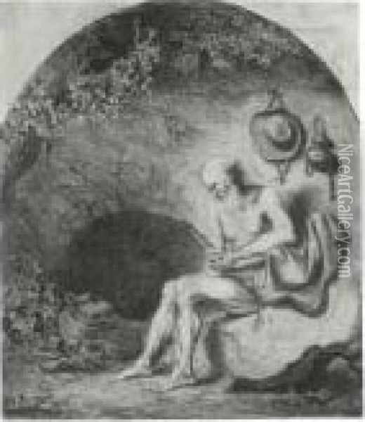 St. Jerome In The Cave (bartsch, Hollstein 3) Oil Painting - Ferdinand Bol