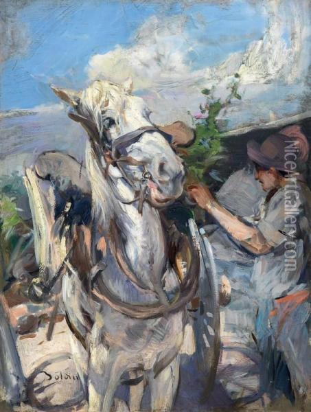 La Bardatura Di Un Cavallo Oil Painting - Giovanni Boldini