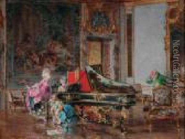 Due Dame In Costume Settecentesco Al Pianoforte Oil Painting - Giovanni Boldini