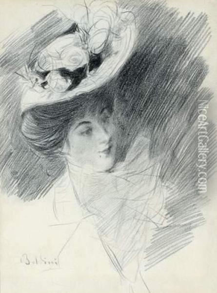 Elegante Au Chapeau, Portrait Presume De Madame De Joss De Couchy Oil Painting - Giovanni Boldini