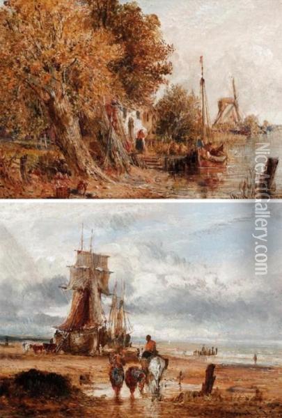 Low Tide; A River Bank Oil Painting - William Joseph Caesar Julius Bond